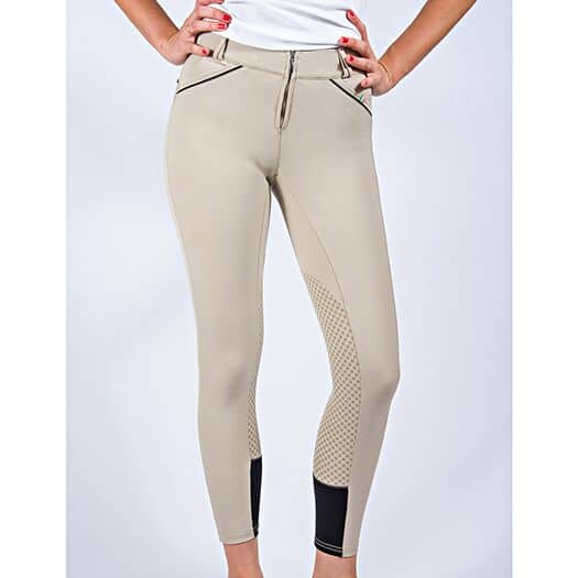 For Horses Ladies Knee Patch Show Jumping Push Up Breeches "Pat" - Beige in Front View