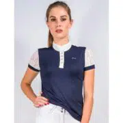 For Horses Lace 2 Horses Show Shirt "Stella" - Navy Front View