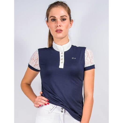 For Horses Lace 2 Horses Show Shirt "Stella" - Navy Front View