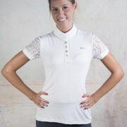 Ladies Lace Sleeved Show Shirt in White by FH