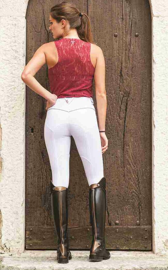 For Horses Push Up Show Jumping Breeches in White - Back View