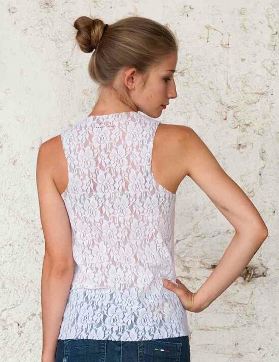 FH Moon Sleeveless Lace Top in White - Back View