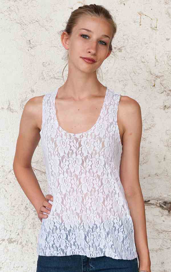 FH Moon Sleeveless Lace Top in White - Front View