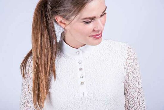 For Horses Ladies Lace Long Sleeve Competition Show Shirt - White