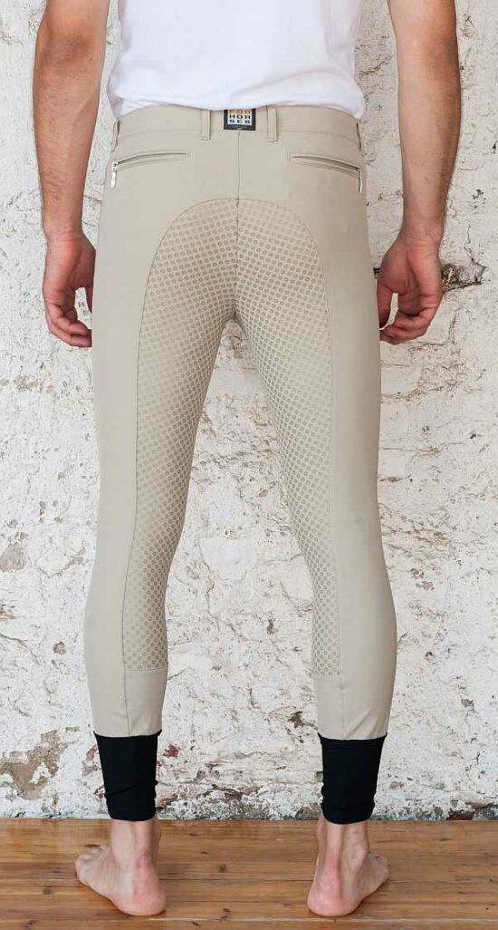 For Horses Men's Full Seat Dressage Breeches in Beige - Back View