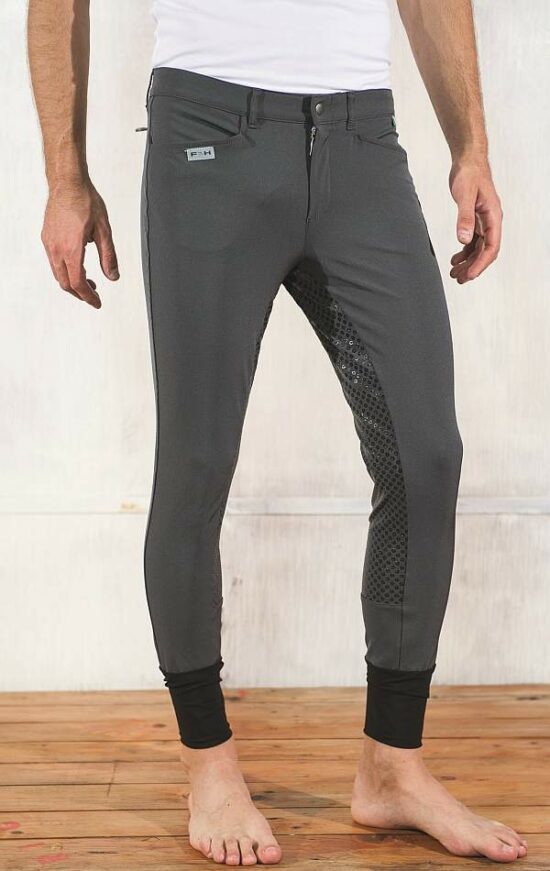 For Horses Men's Full Seat Dressage Breeches in Grey - Front View