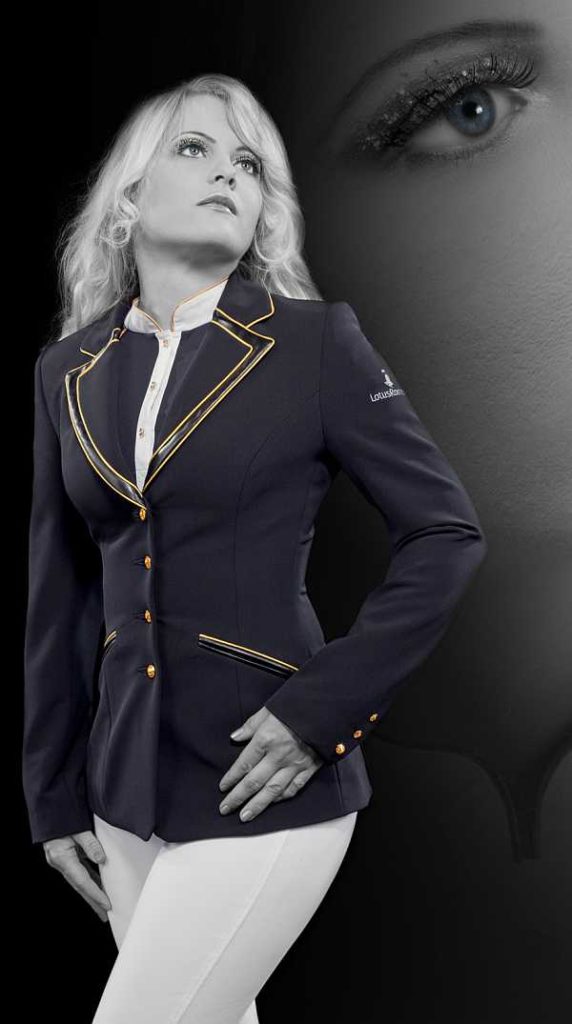 Lotus Romeo Double Leather Collar Show Jacket in Black with Gold Piping