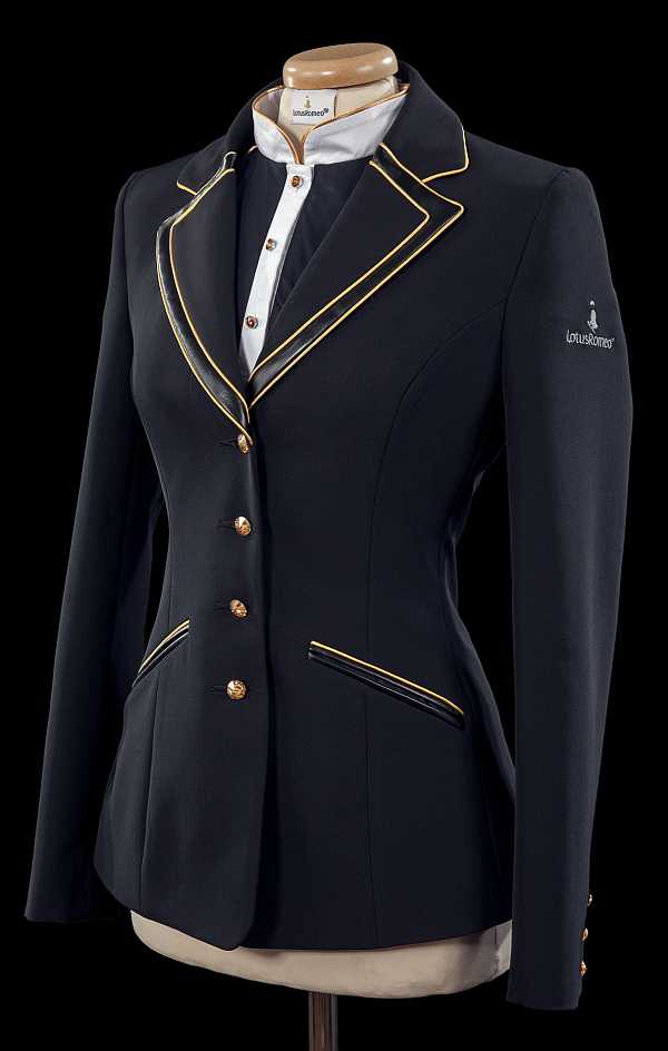 Lotus Romeo Double Leather Collar Show Jacket in Black with Gold Piping