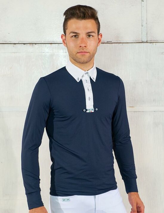 FH Mens Long Sleeve Show Shirt with Tie Loop - Giove in Navy