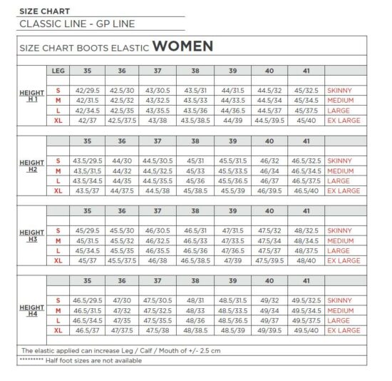 Secchiari Boots Size Chart