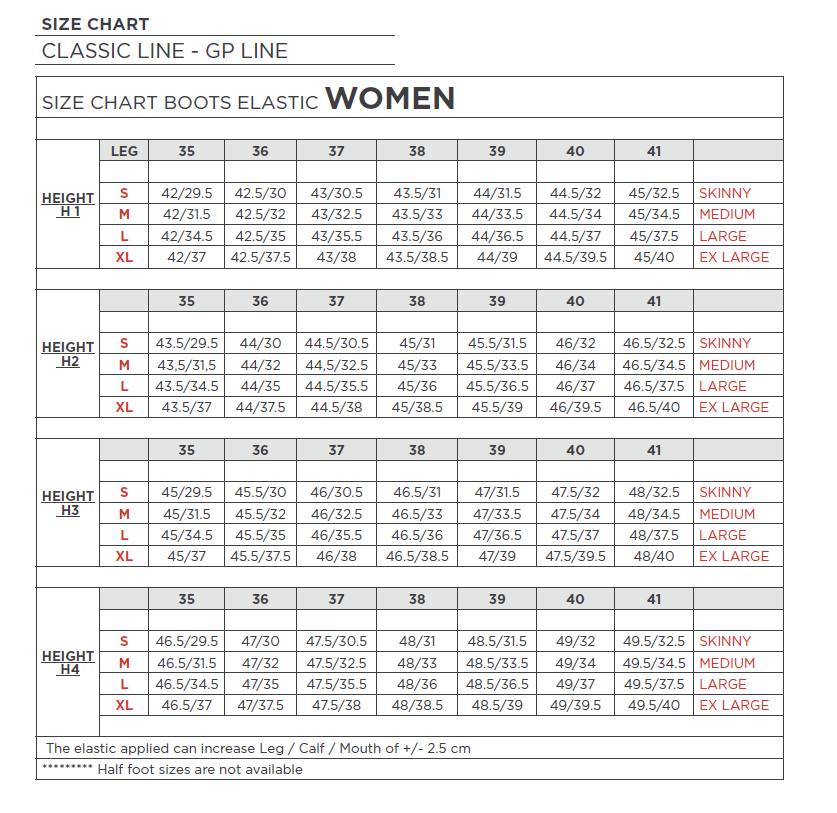 Secchiari Boots Size Chart