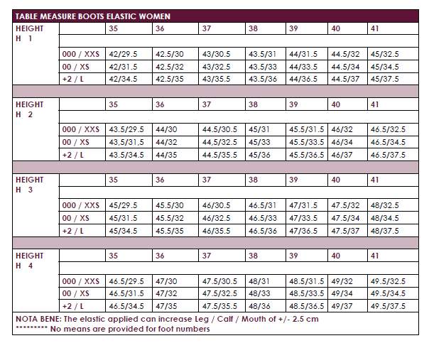 Secchiari Tall Boots Size Chart