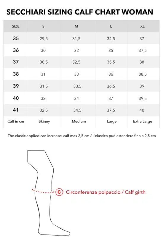 Secchiari Women's Tall Boots Size Chart