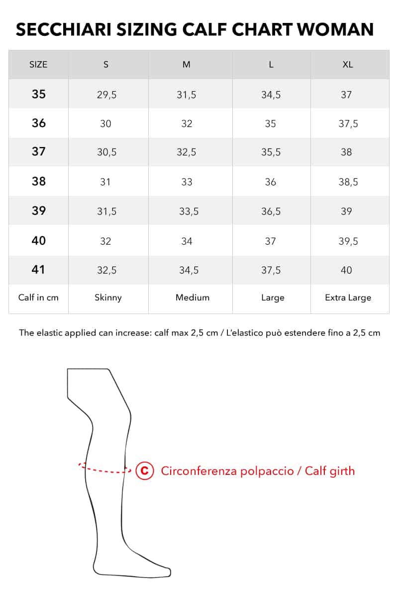 Secchiari Women's Tall Boots Size Chart