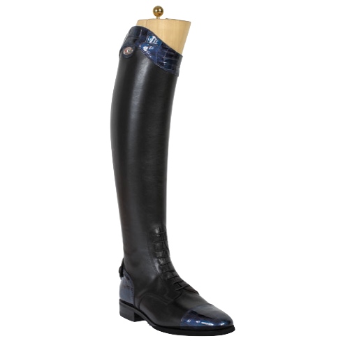 Secchiari Columbian Luxury Top Tall Boots - Black with Navy Croc Top