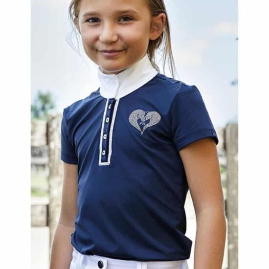 For Horses Girls Technical Short Sleeve Show Shirt "Molly" in Navy