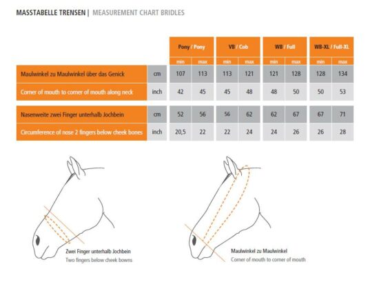 Schockemoehle Sports Bridles Size Chart