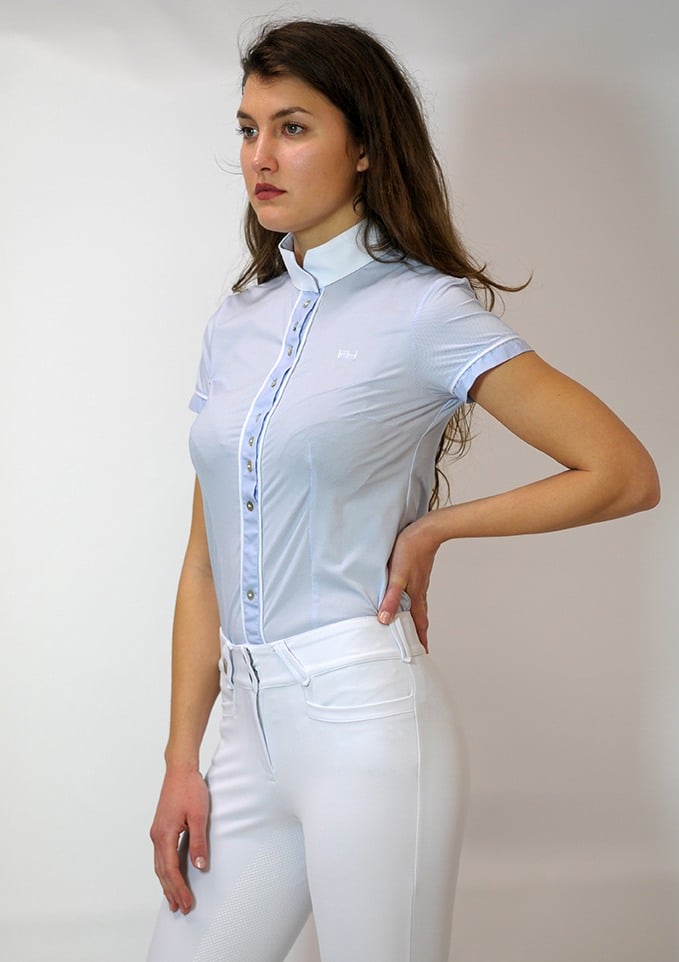 Ladies Full Buttoned Technical Show Shirt "Alzira" - Light Blue Pois