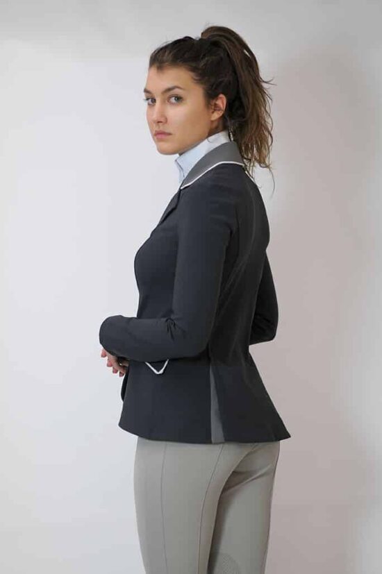 Ladies Lightweight Technical Grey Show Jumping Jacket - Cristina in Dark Grey (Back View)