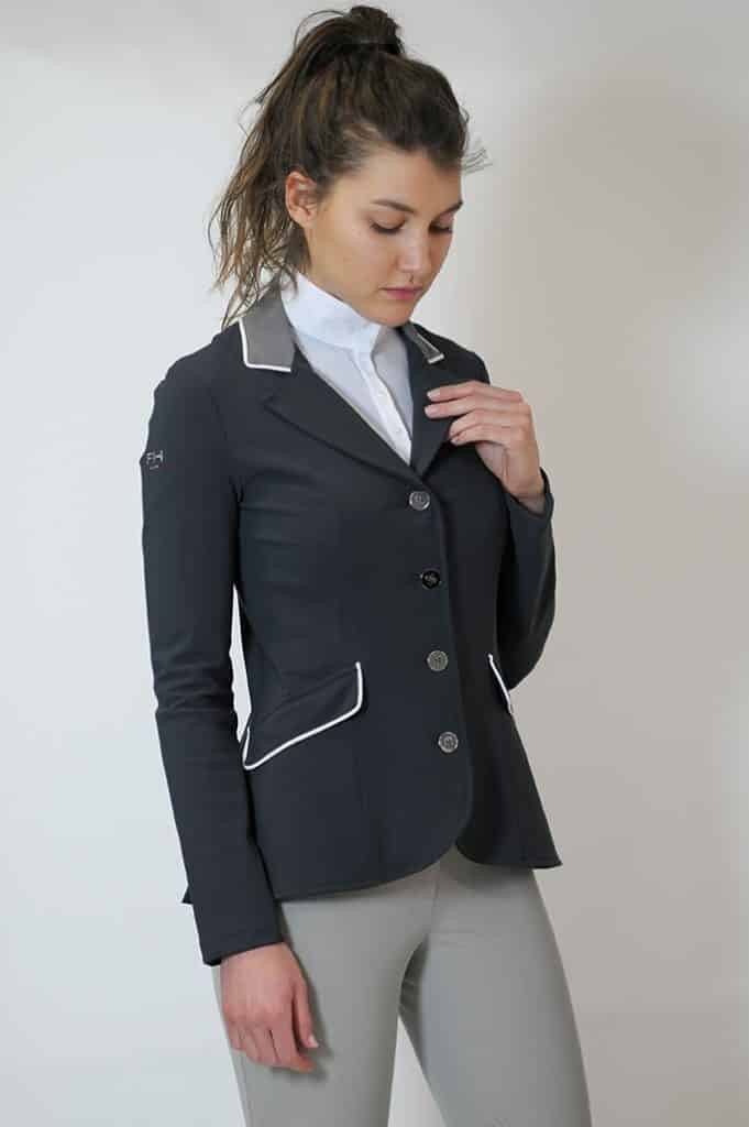 Ladies Lightweight Technical Grey Show Jumping Jacket - Cristina in Dark Grey (Front View)