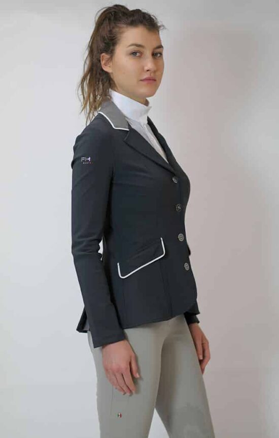 Ladies Lightweight Technical Grey Show Jumping Jacket - Cristina in Dark Grey (Side View)