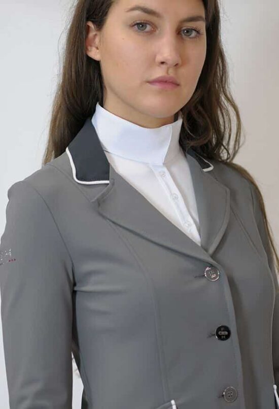 Ladies Lightweight Technical Grey Show Jumping Jacket - Cristina in Dove Grey (Front Detail)