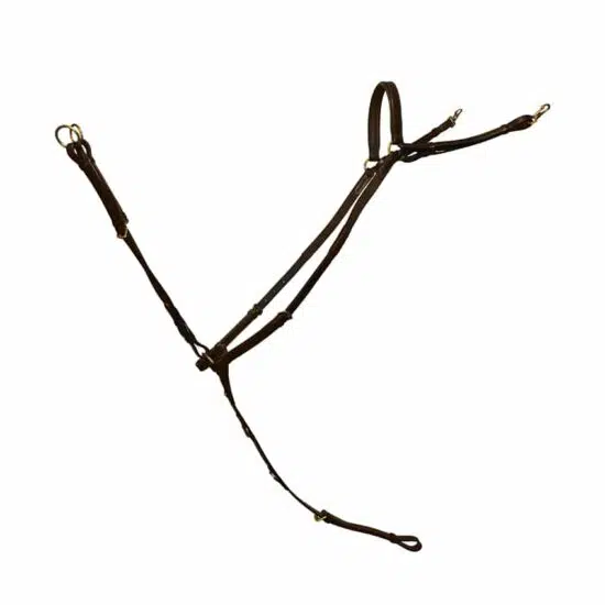 3 Point Adjustable Elastic Leather Breastplate with Running Martingale Attachment - Brown