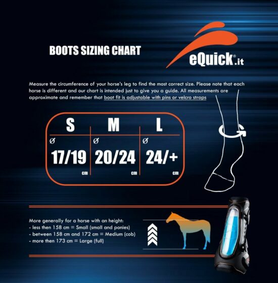 eQuick Horse Boots Size Chart