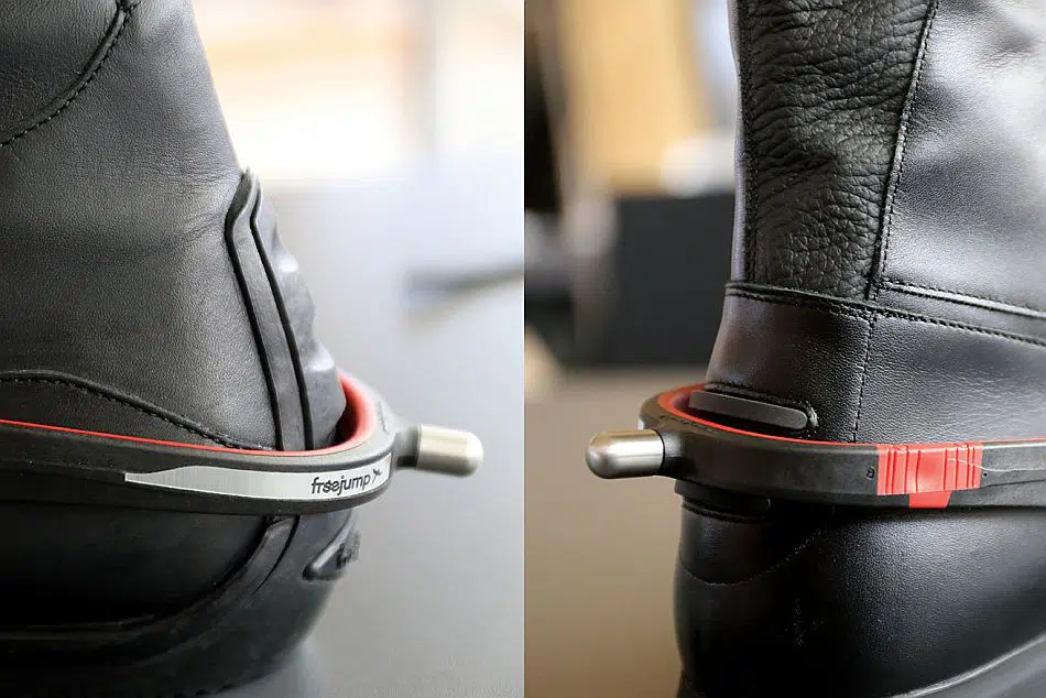 Freejump Ultra Light Carbon Fibre Spur One Round End - shown on boots