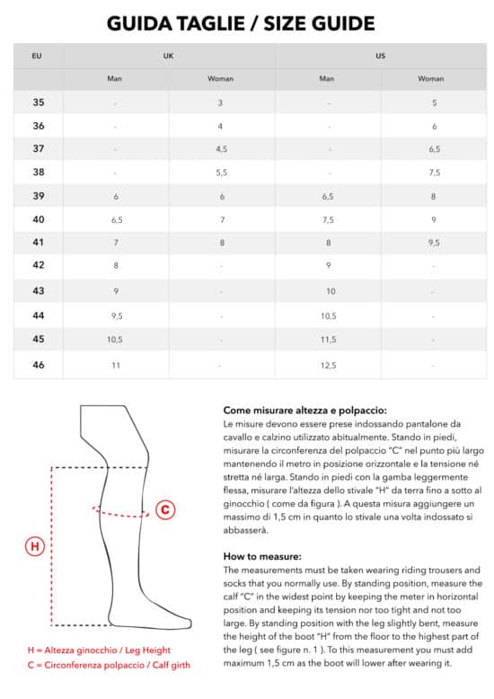 Secchiari Size Guide