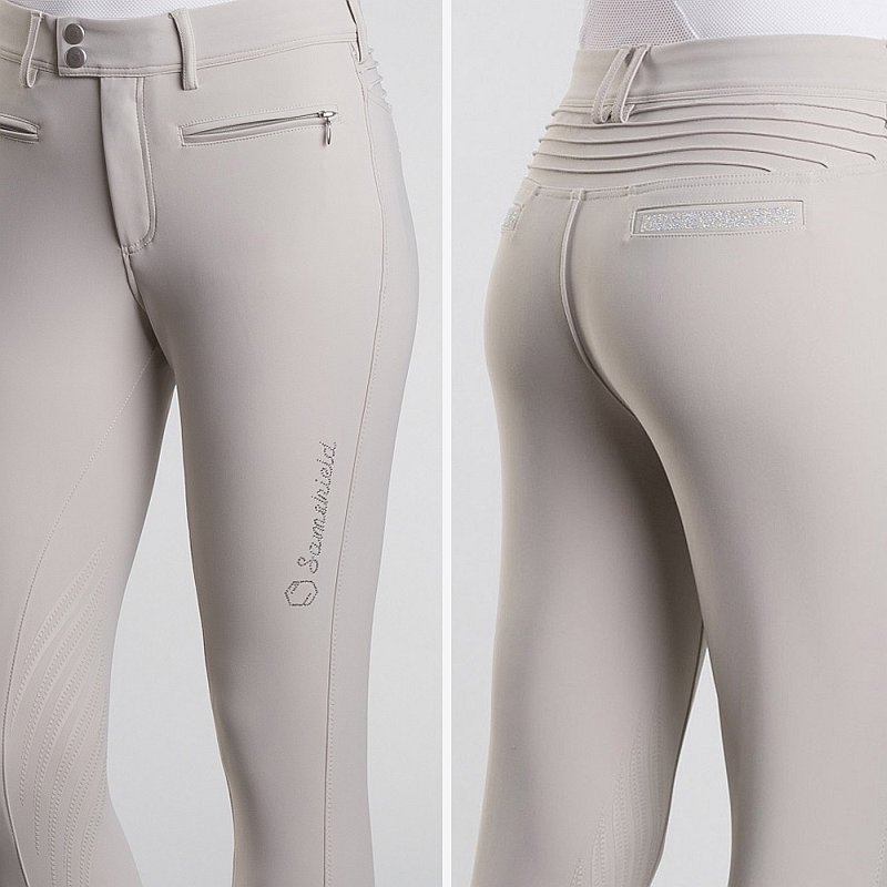 Samshield Ladies Knee Patch Beige Breeches - Clotilde - Front and Back View