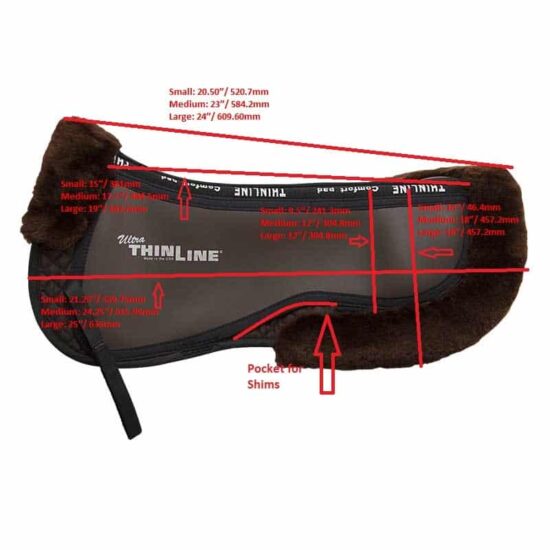 Ultra ThinLine Trifecta Half Pad with Sheepskin Rolls - Measurements