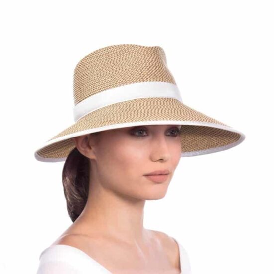 Eric Javits Fedora Visor "Sun Crest" - Peanut/White