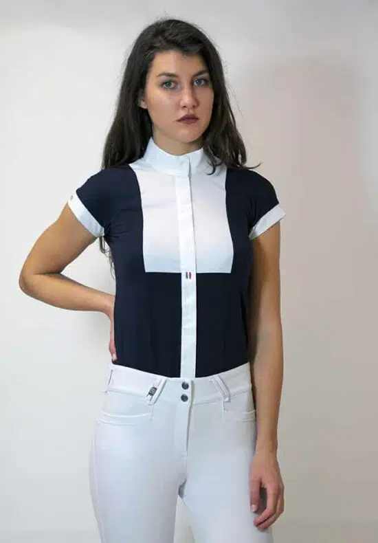For Horses Ladies Short Sleeve Technical Show Shirt "Aria" - Navy