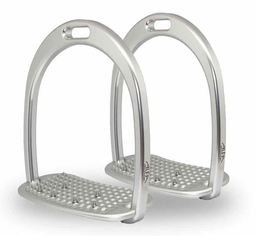 Alfa Jump Stirrups with Smiley Inclined Spikes Soleplate - Brilliant Aluminium