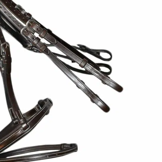 VRTACK Fancy Stitched Padded Leather Double Bridle - Cheek Pieces Detail