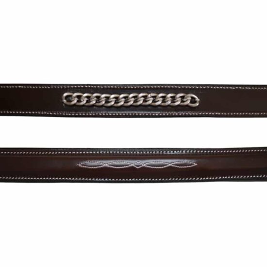 Fancy Stitched Padded Leather Noseband with Chain