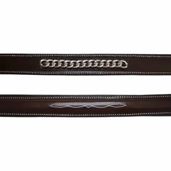 Fancy Stitched Padded Leather Noseband with Chain