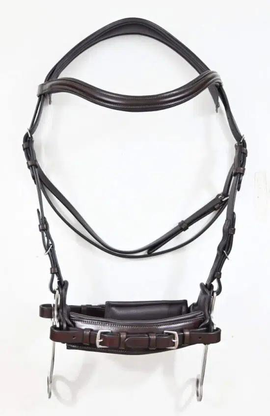 VRTACK Leather Hackamore English Bridle with No Rub Comfort Padding and Stainless Steel Bit