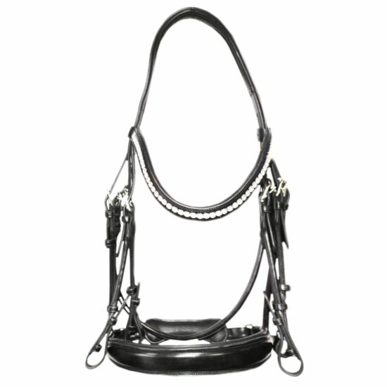 Anatomic Padded Dressage Double Bridle with Bling Browband and Rolled Cheekpieces and Throatlash "Cawnpore"