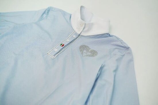 For Horses Ladies Lightweight Long Sleeve Show Competition Shirt - Molly in Light Blue Pois