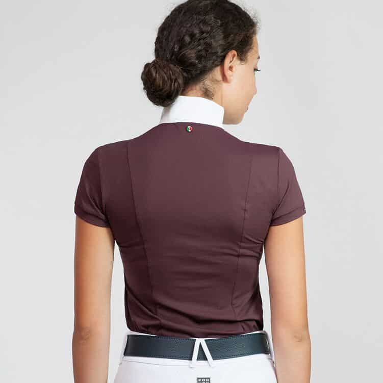 For Horses Ladies Light weight Short Sleeve Show Shirt with Contrast "Emie" - Merlot