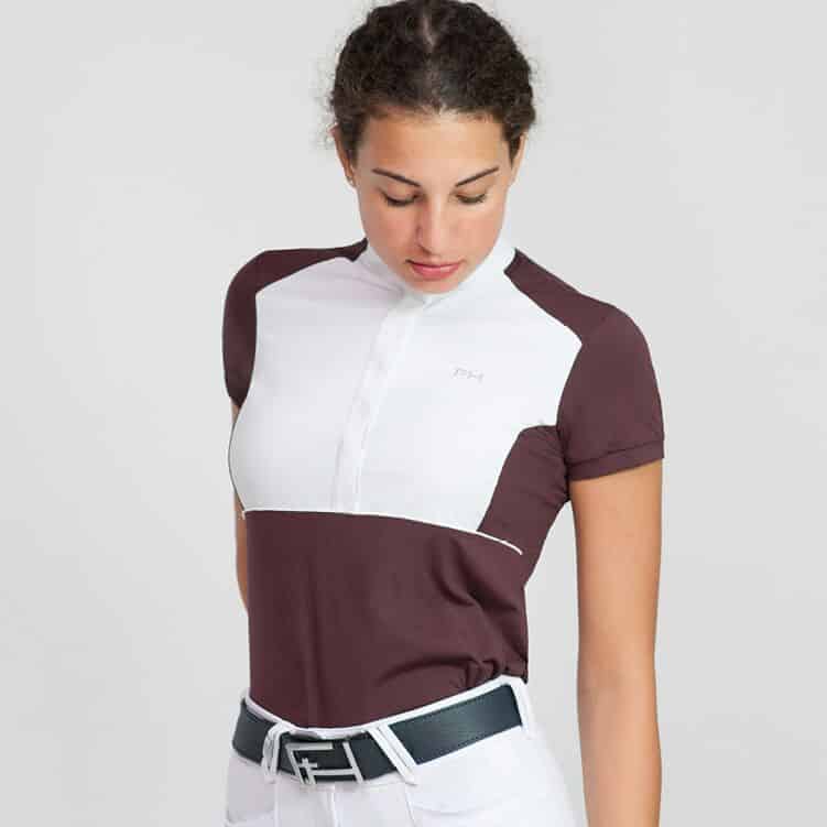 For Horses Ladies Light weight Short Sleeve Show Shirt with Contrast "Emie" - Merlot