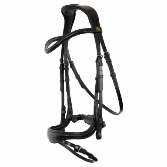 Anatomical Dressage Snaffle English Leather Bridle with Soft Headpiece and Soft Chin Pad "Longridge" by BR Bieman