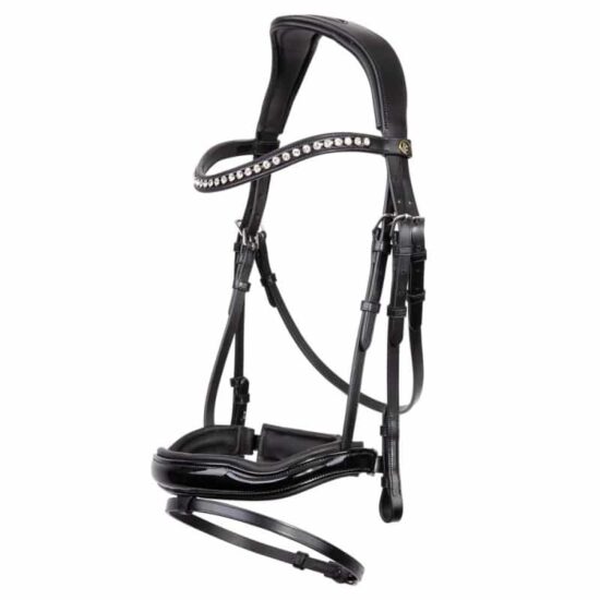 BR Dressage Snaffle Anatomic Bridle with Exrta Wide Headpiece and Curved Padded Crank Flash Noseband "Bolton"