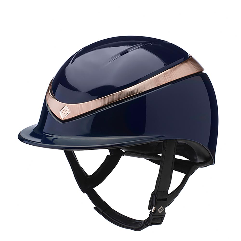 Charles Owen Halo MIPS Helmet with Regular Brim - Navy Glossy with Rose Gold
