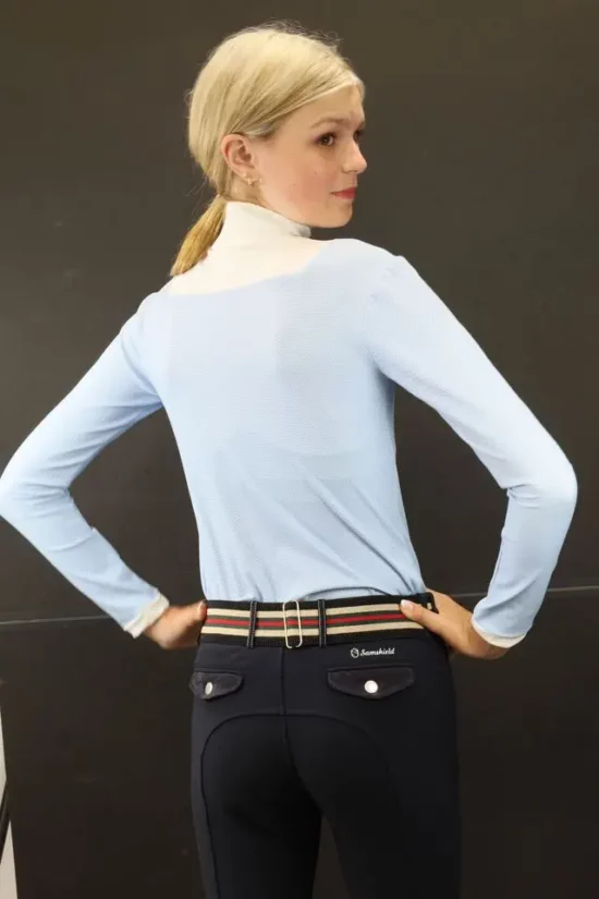 Kismet Long Sleeve Show Shirt with White Bib "Eleonoire LS" - Light Blue Print