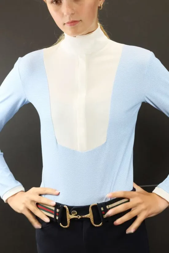 Kismet Long Sleeve Show Shirt with White Bib "Eleonoire LS" - Light Blue Print