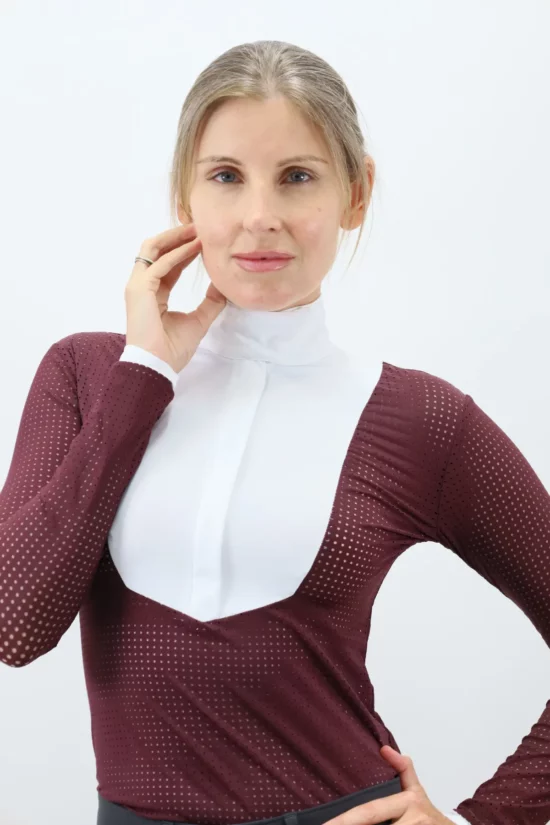 Kismet Long Sleeve Show Shirt with White Bib "Eleonoire LS" - Burgundy