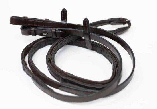 Sure Grip Rubberized 1/2" Wide Soft Leather Reins with Embedded Hand Stops Hook and Stud Buckle